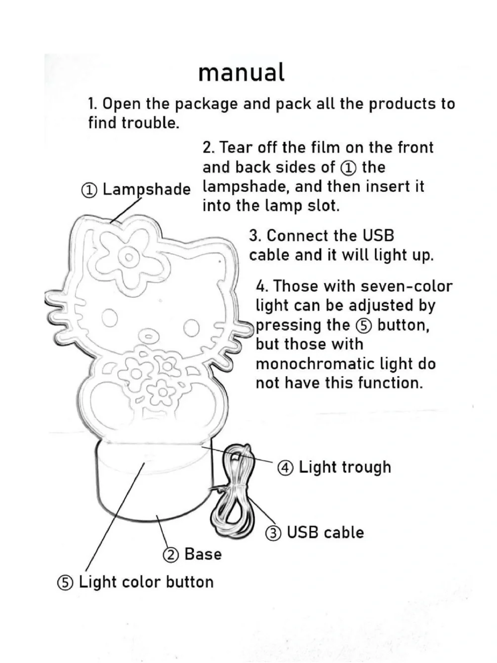 Hello Kitty Style 7-Color Changing LED Night Light – Cute Room Decor